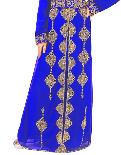 Modern Royal Blue Georgette Stone Embroidery Kaftan